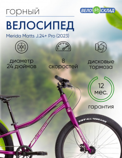 Подростковый велосипед Merida Matts J 24+ Pro  год 2023 цвет Фиолетовый Черный