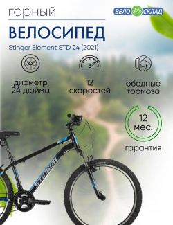 Подростковый велосипед Stinger Element STD 24  год 2021 цвет Черный ростовка 12 В