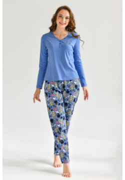 Жен  пижама с брюками "Мяу" Голубой р 54 Оптима трикотаж Мяу
