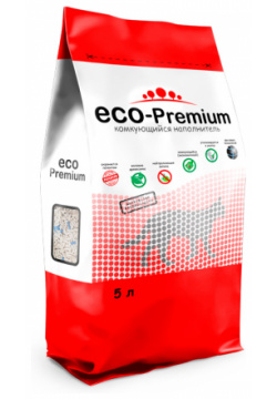 Наполнитель ECO Premium BLUE комкующийся древесный без запаха 1 9кг 5 л 