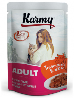 Влажный корм для кошек Karmy Adult Телятина в желе 0 08 кг зависимости от