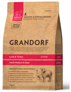 Сухой корм для собак Grandorf Ягненок с индейкой средних и крупных пород 3 кг 