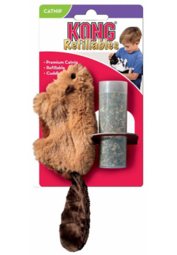 Мягкая игрушка для кошек Kong Бобер 15 см плюш с тубом кошачьей мяты 