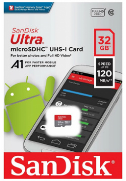 Карта памяти SanDisk 32GB Ultra microSDHC A1  UHS I Class 1 (U1) 10 SDSQUA4 032G GN6MN