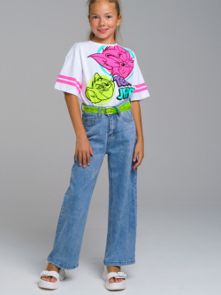 Брюки текстильные джинсовые для девочек PlayToday Tween Джинсы трубы из