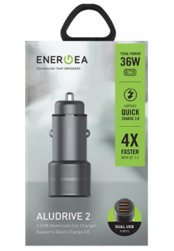 Автомобильная зарядка EnergEA  Alu drive2 2 USB QC3 0 (36W) (темно серый)