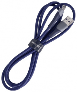 Дата кабель Usams  USB Type C SJ542 3А с подсветкой нейлоновая оплетка (синий)