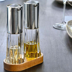 Набор дозаторов для масла и уксуса Adhoc Menage Crystal на деревянной подставке BE42