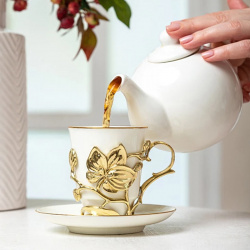 Чашка чайная в подстаканнике ИФЗ Цветы  Орхидея Город Подарков 10059185