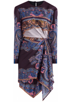 Платье из шелка с фирменным узором и асимметричным подолом ETRO 