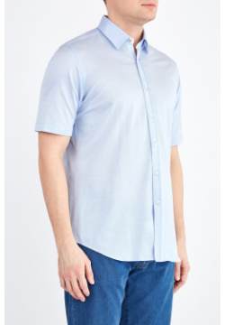 Базовая голубая рубашка с коротким рукавом из пике CANALI
