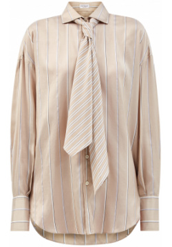 Шелковая блуза oversize со съемной лентой на вороте BRUNELLO CUCINELLI 