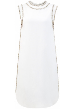 Платье трапеция из вискозы и льна с расшитым декором ручной работы ERMANNO SCERVINO 