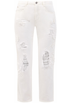 Укороченные джинсы с кружевной вышивкой ручной работы ERMANNO SCERVINO 