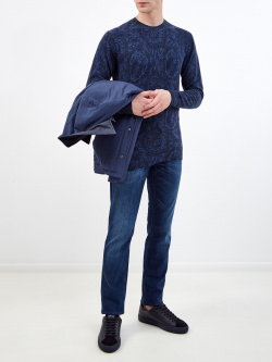 Шерстяной пуловер с узором в синей гамме ETRO