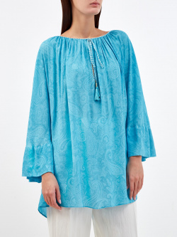 Легкая блуза с плетеными кисточками и принтом в тон ETRO
