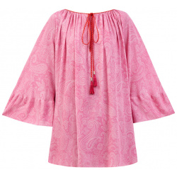 Блуза из тонкой вискозы с принтом и плетеными кисточками ETRO 