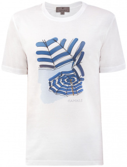 Хлопковая футболка с принтом и вышитым логотипом CANALI Мужская от