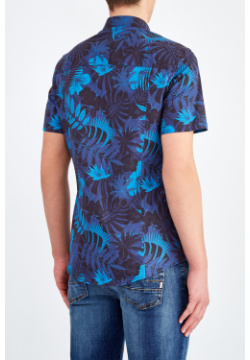 Рубашка с коротким рукавом и лиственным принтом из поплина stretch BIKKEMBERGS