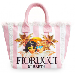 Пляжная сумка из хлопка с принтом Fiorucci и бахромой MC2 SAINT BARTH
