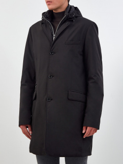 Удлиненное пуховое пальто со съемной вставкой с капюшоном MOORER