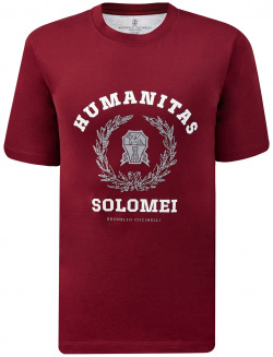 Хлопковая футболка с принтом Humanitas и логотипом BRUNELLO CUCINELLI 