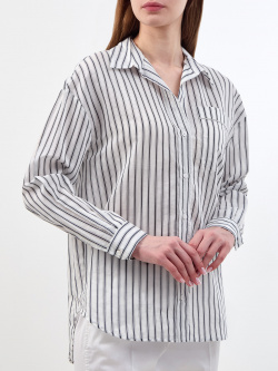 Блуза из тонкого хлопка и шелка в полоску с деталью Punto Luce PESERICO