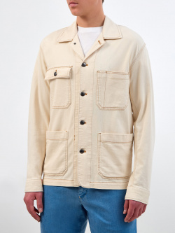 Куртка из хлопка и льна с накладными карманами прострочкой CANALI
