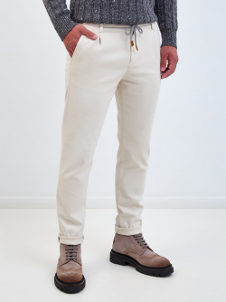 Хлопковые брюки с эластичными вставками и поясом на кулиске ELEVENTY