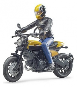 Мотоцикл жёлтый Scrambler Ducati с мотоциклистом Bruder 