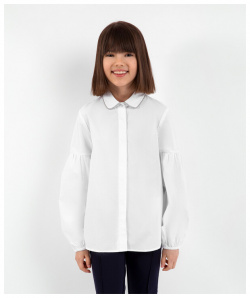 Блузка свободная с объёмными рукавами белая для девочки Gulliver (140) 