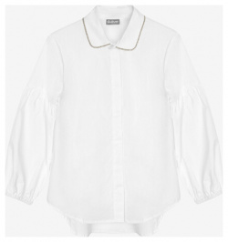 Блузка свободная с объёмными рукавами белая для девочки Gulliver (158)