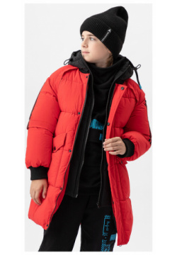 Пальто зимнее с капюшоном красное Button Blue (98) 