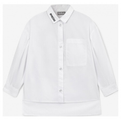Рубашка оверсайз с высокими разрезами по бокам белая Gulliver (104)