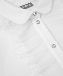 Блузка трикотажная с декором из плиссированной органзы белая Gulliver (122)
