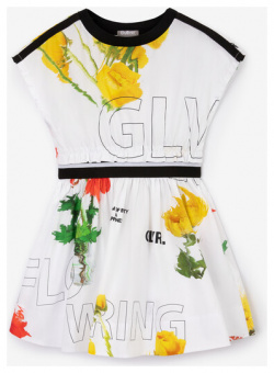 Платье с крупным цветочным рисунком белое для девочек Gulliver (104) 