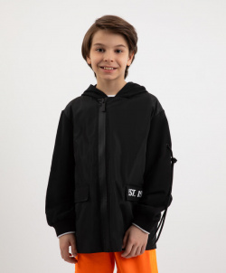Пиджак с асимметричной застежкой из футера и плащовки черный для мальчика Gulliver (146)