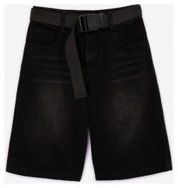 Шорты джинсовые с ремнем из стропы черные для мальчика Gulliver (146) 