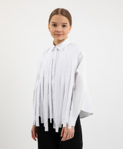Рубашка с отлетными элементами из текстильных полос разной длины белая для девочек Gulliver (146)