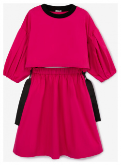Платье из поплина  создающее эффект комплекта розовое для девочки Gulliver