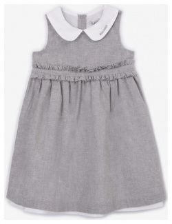 Платье из благородного меланжевого льна с контрастной отделкой серое для девочки Gulliver Baby 