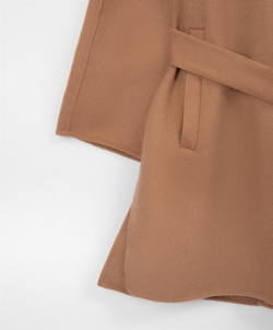 Пальто с капюшоном из ткани бибер без подкладки бежевое GLVR (S)