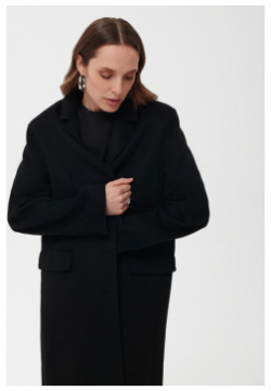 Пальто классическое из ткани бибер без подкладки черное GLVR (S)