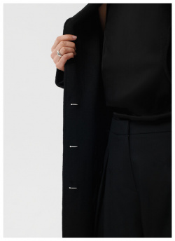 Пальто классическое из ткани бибер без подкладки черное GLVR (S)