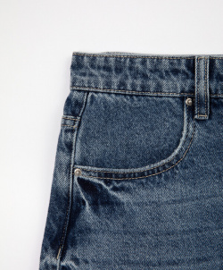 Юбка джинсовая трапециевидной формы с треугольным разрезом спереди голубая GLVR (S)