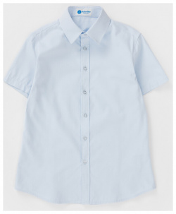 Рубашка в рубчик с коротким рукавом голубая Button Blue (134)