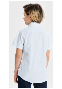 Рубашка в рубчик с коротким рукавом голубая Button Blue (128)