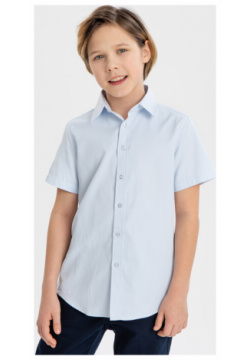 Рубашка в рубчик с коротким рукавом голубая Button Blue (158) 