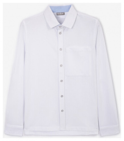 Рубашка с длинным рукавом из пике застежкой на кнопки белая для мальчика Gulliver (146) 