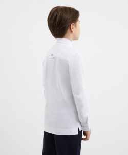 Рубашка с длинным рукавом из пике застежкой на кнопки белая для мальчика Gulliver (164)